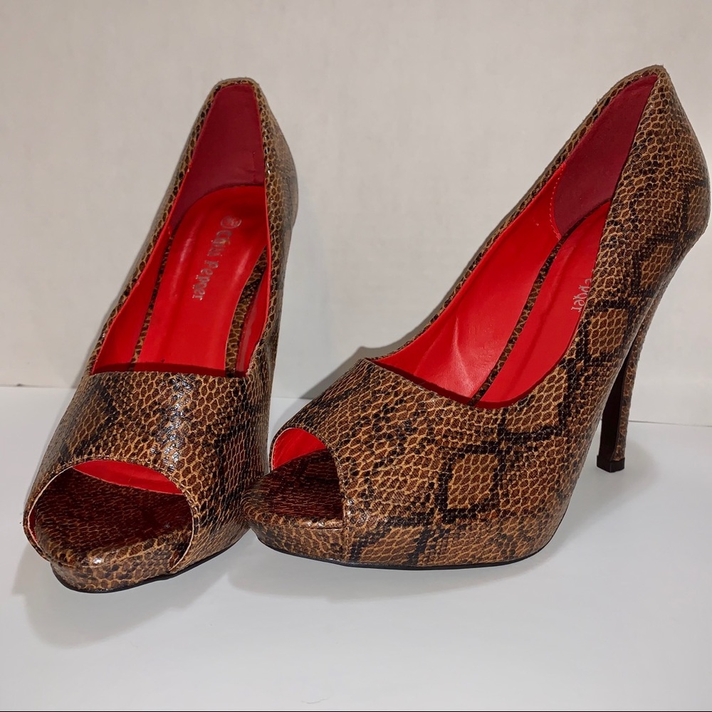 Sexy Snake Print Peep Toe Heels